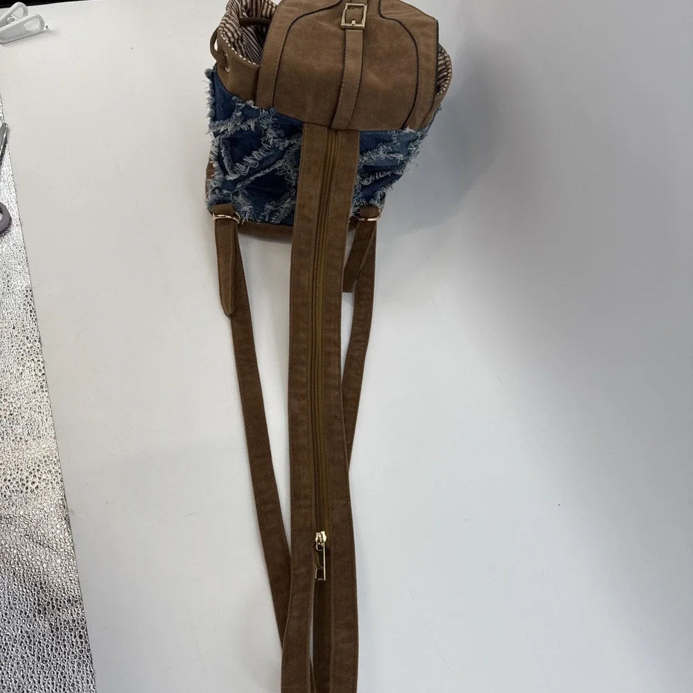 SMALL‎ DENIM & VEGAN LEATHER BACKPACK